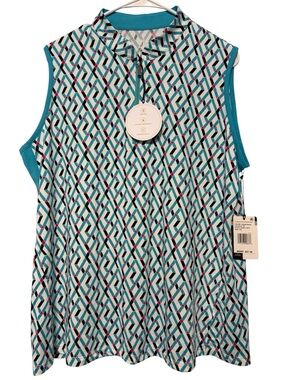 Tail White Label Sleeveless Golf Top XXL Crystal Quartz Blue Geometric NWT
